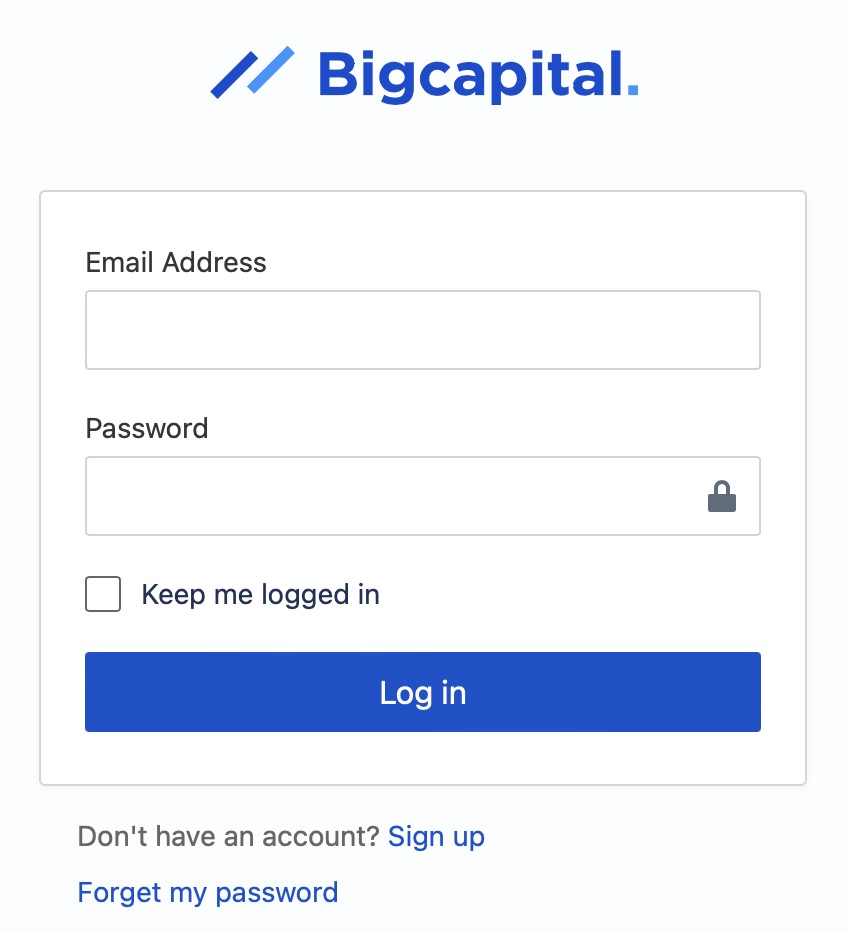 Bigcapital Sign In screen