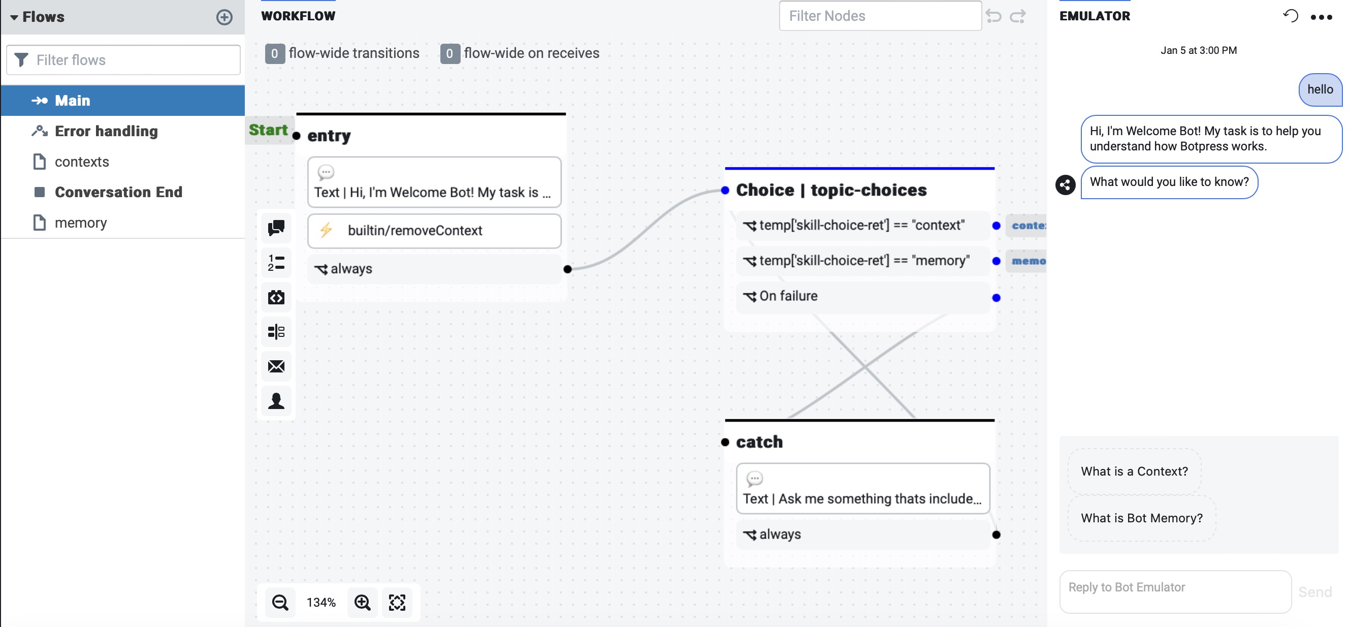 Botpress Bot Flow screen