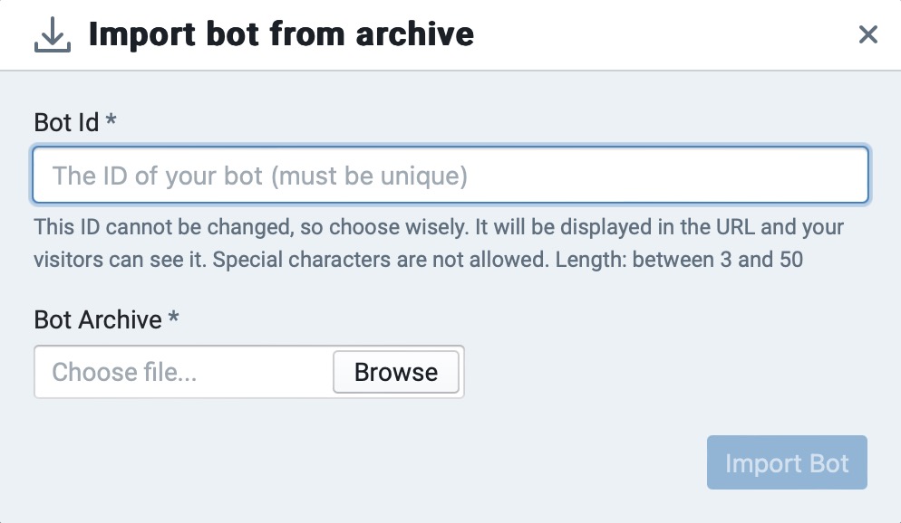 Botpress Importing Bot screen