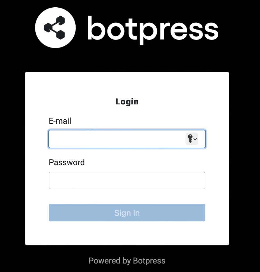 Botpress Sign In screen