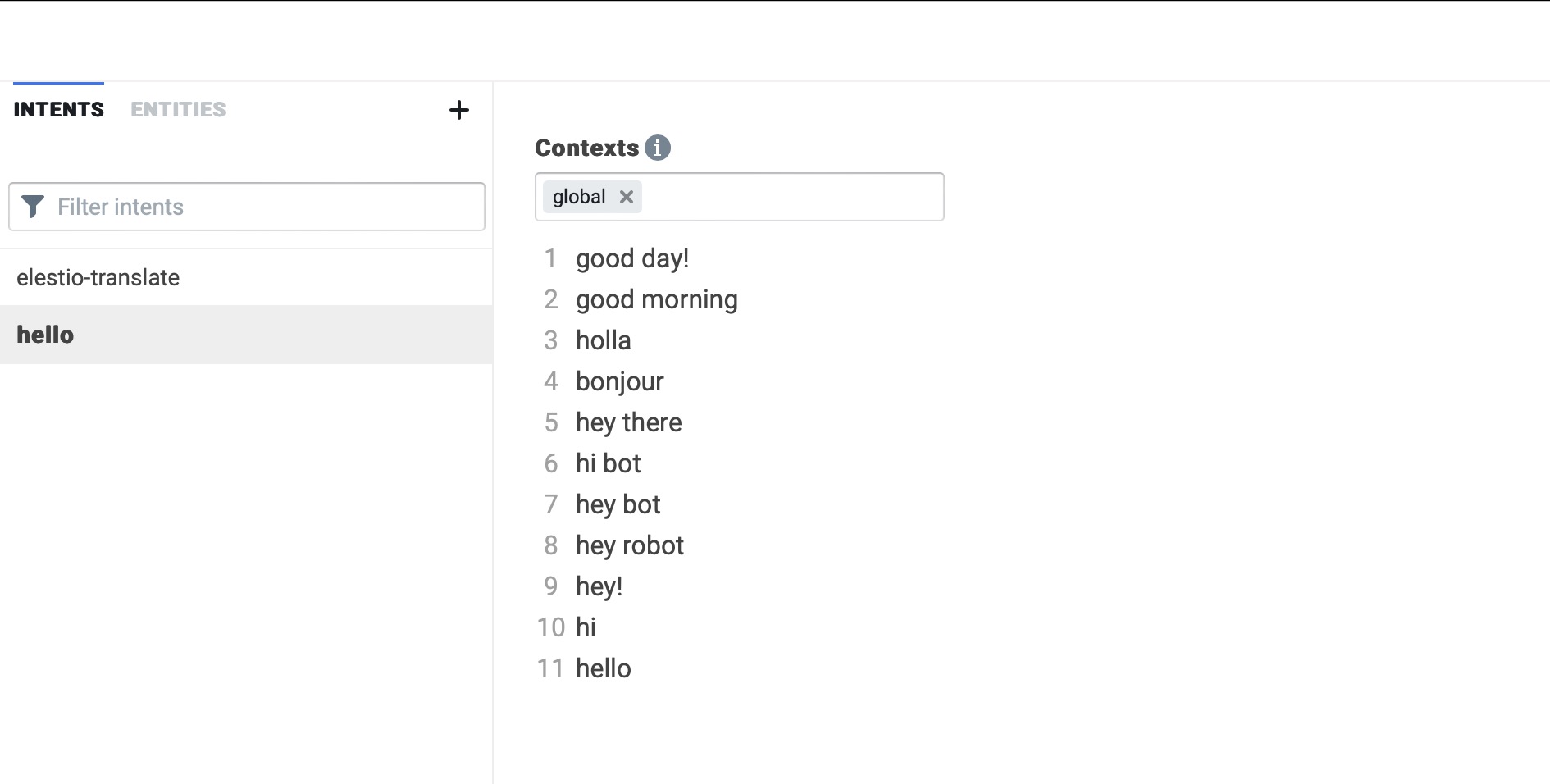 Botpress Natural Language Understanding screen