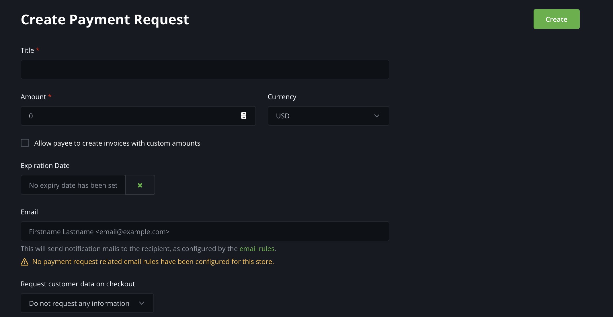 BTC Pay payment request screen