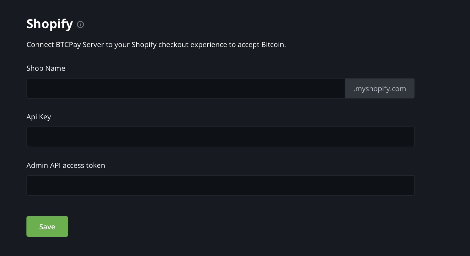 BTC Pay Shopify screen