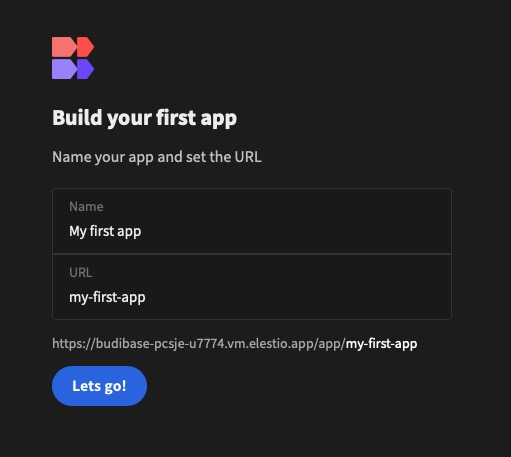 Budibase create app screen