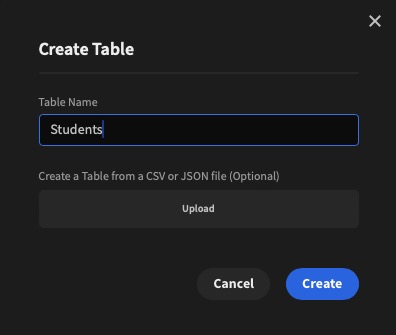 Budibase create table screen