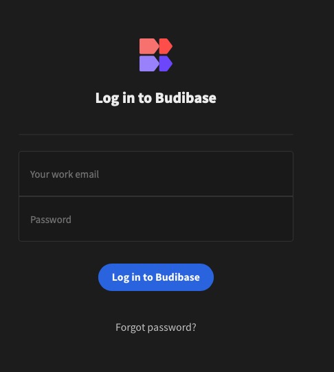 Budibase login screen