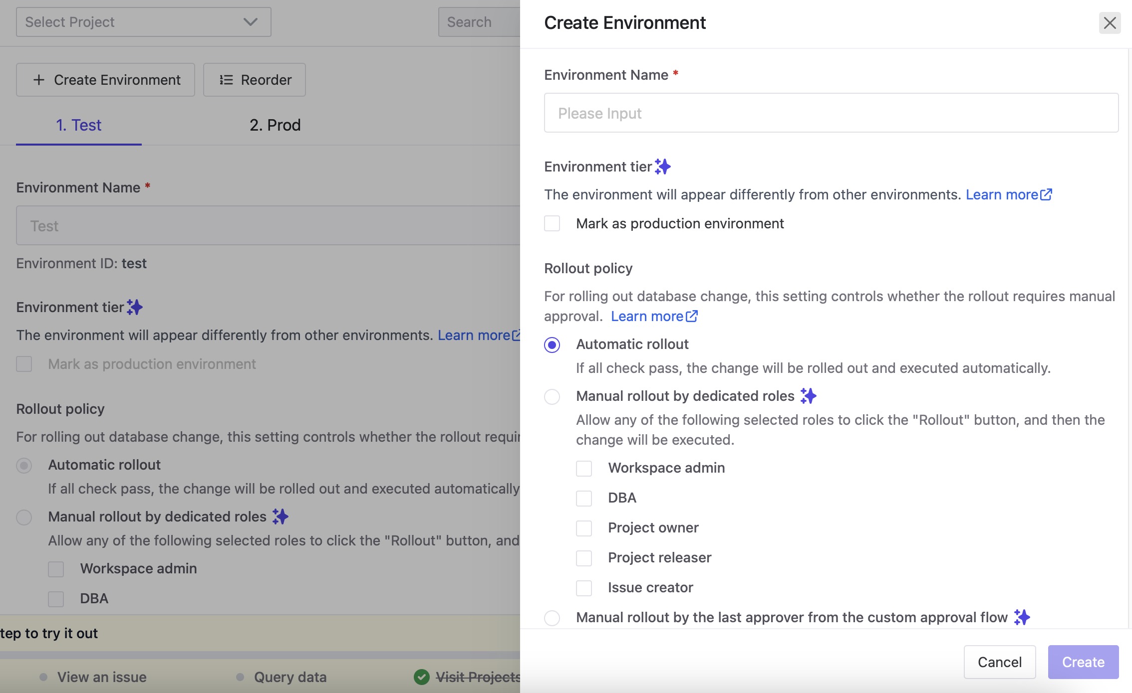 Bytebase environments screen