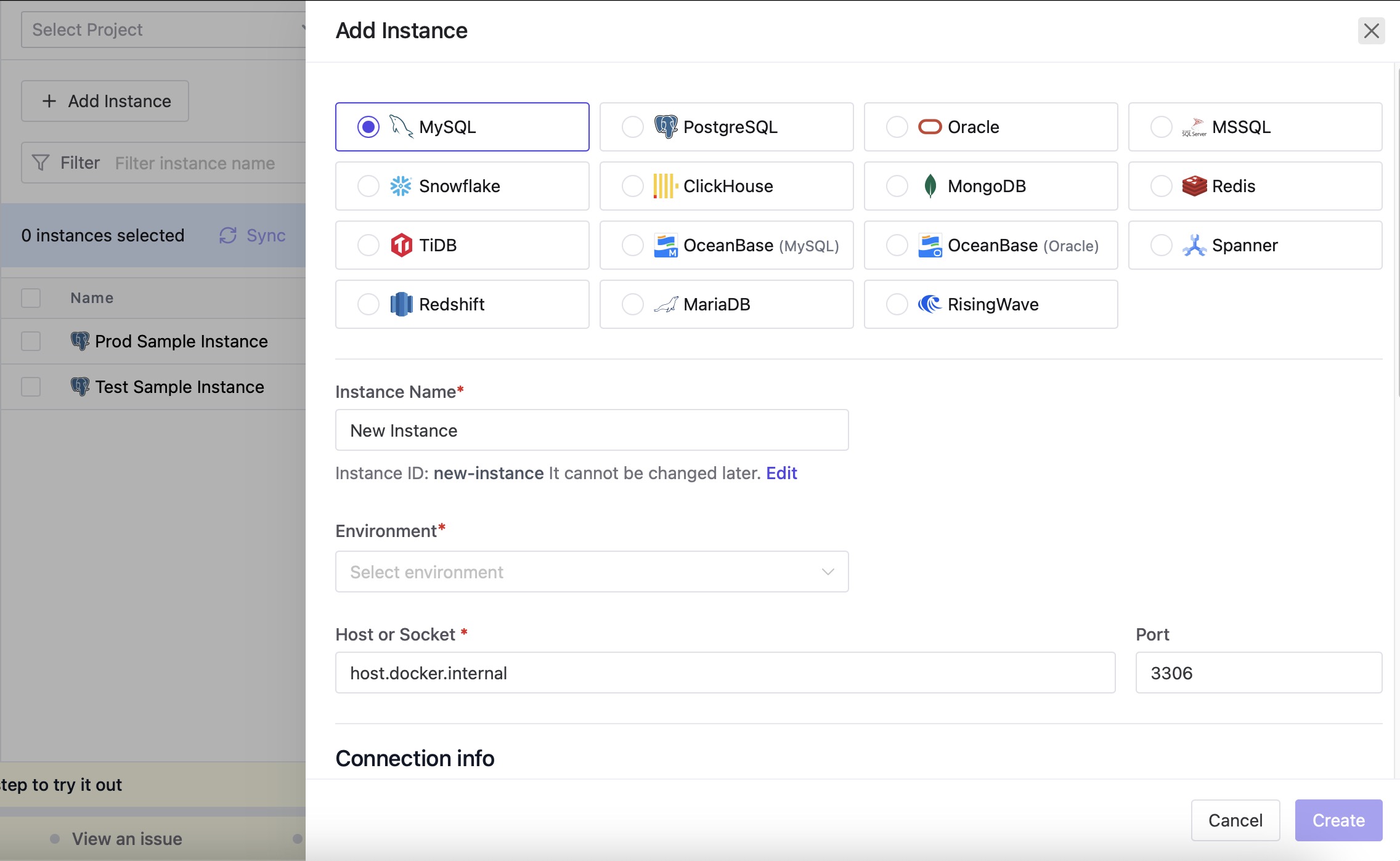 Bytebase instances screen