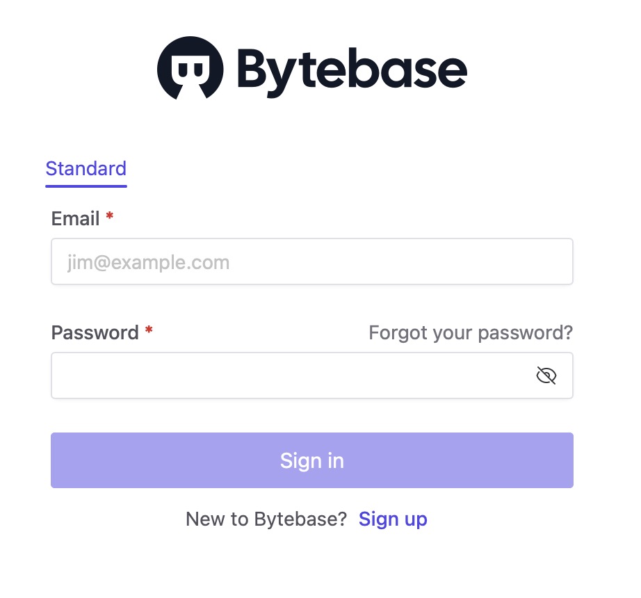 Bytebase login screen