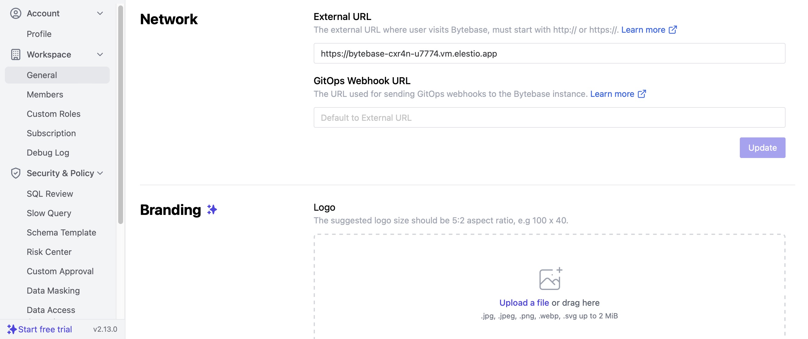 Bytebase settings screen