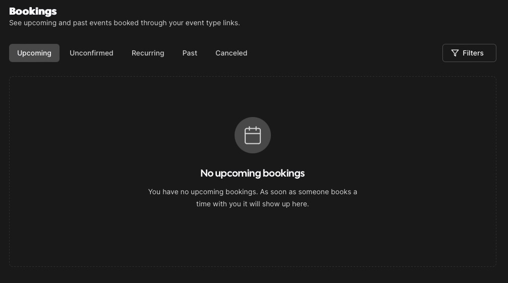 Cal bookings screen