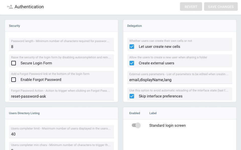 Pydio Cells authentication screen