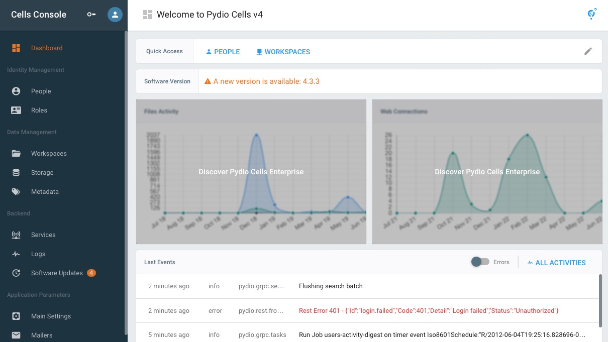 Pydio Cells console screen