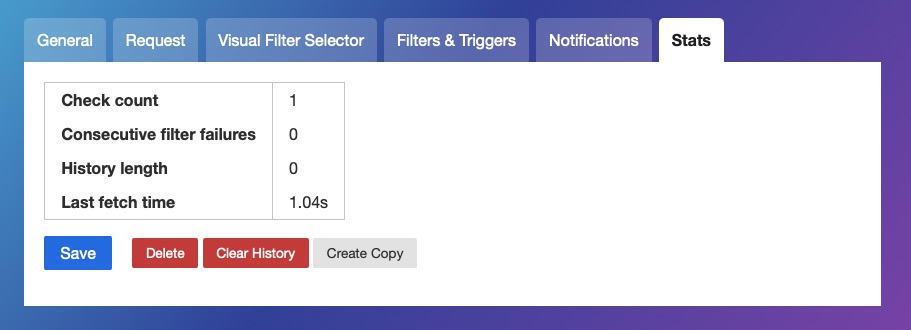 ChangeDetection stats screen