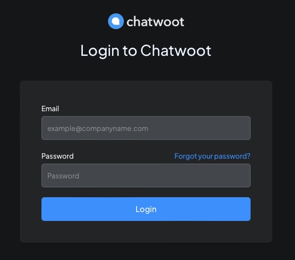 Chatwoot login screen