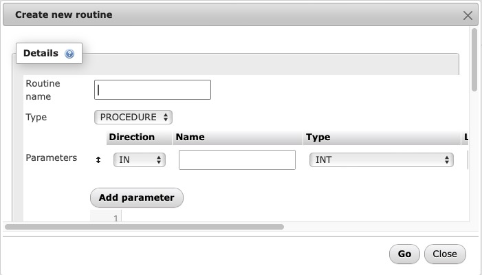 Columnstore create routine screen