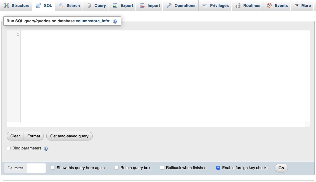 Columnstore SQL screen