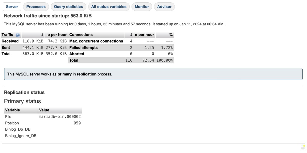 Columnstore status screen