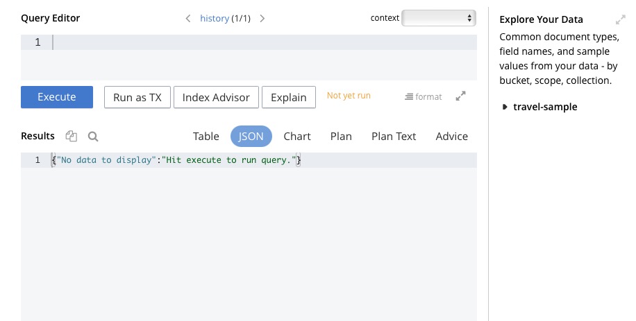 Couchbase query editor screen