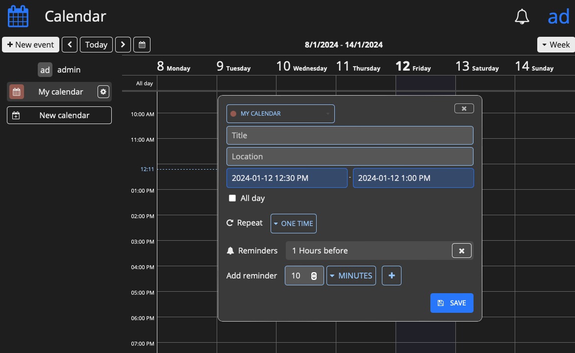 CryptPad calendar screen