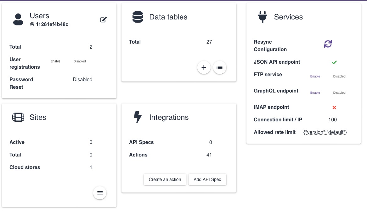 Daptin admin dashboard screen