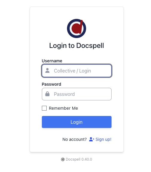 Docspell Login In screen