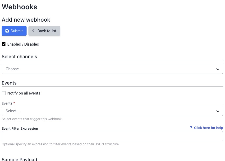 Docspell creating Webhooks screen