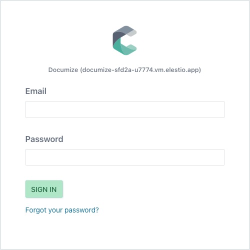 Documize Login In screen