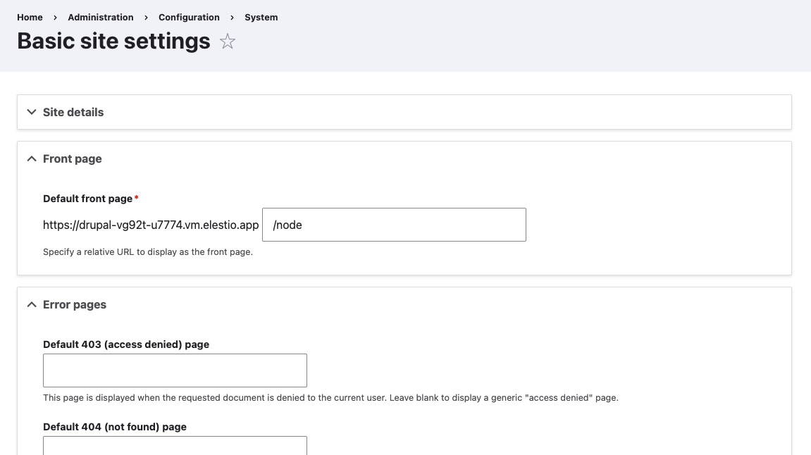 Drupal System Configurations screen