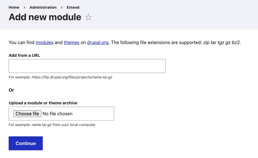 Drupal Add New Module screen