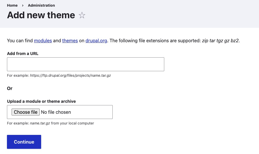 Drupal Add New Theme screen