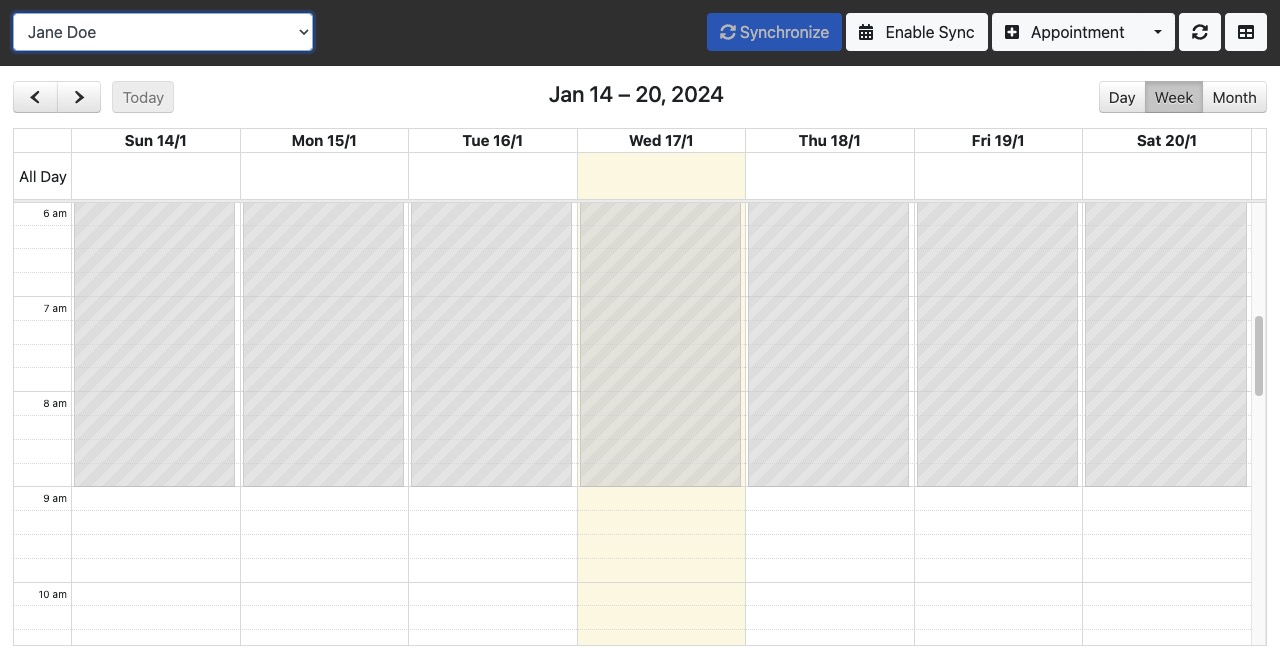 EasyAppointments Calendar screen