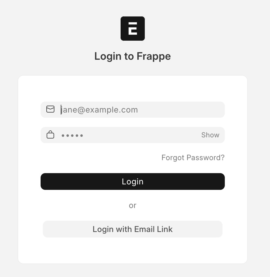 ERPNext Login In screen