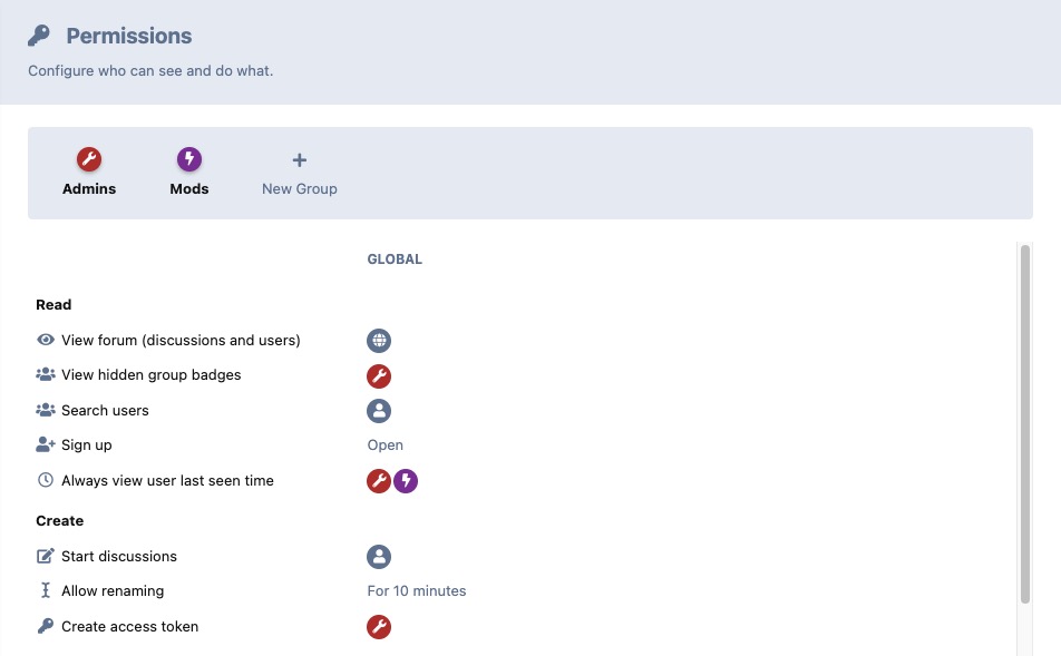 Flarum Permissions screen