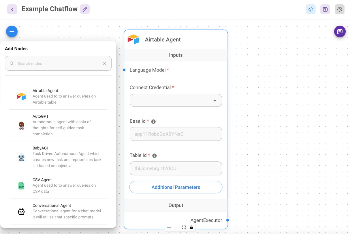 FlowiseAI chatflow editor screen