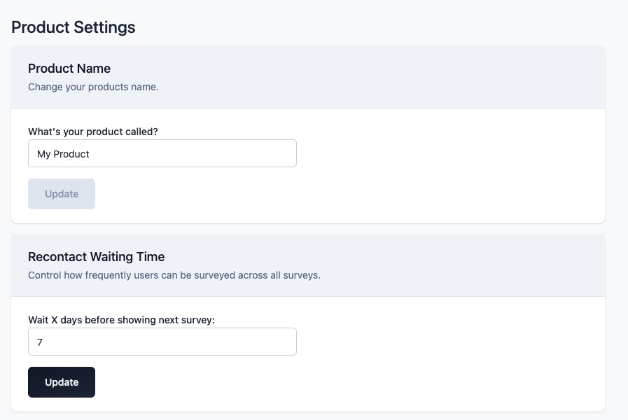 Formbricks Settings screen