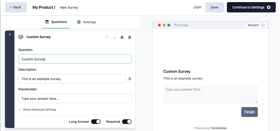 Formbricks Survey screen