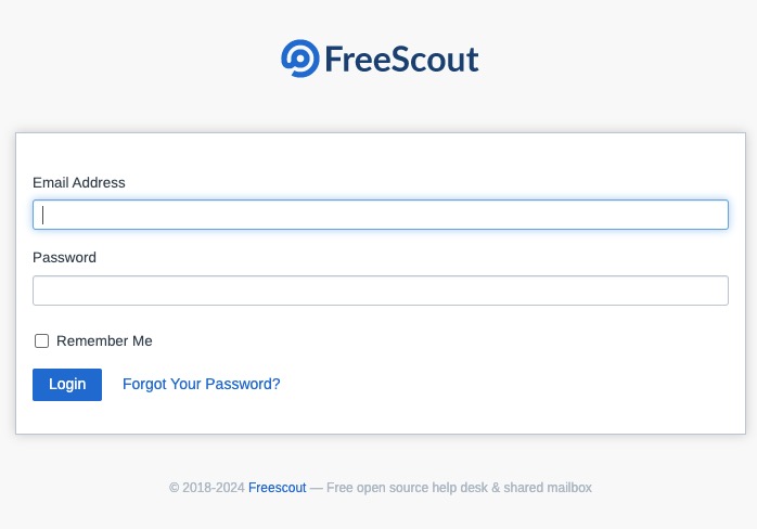 Freescout Login In screen