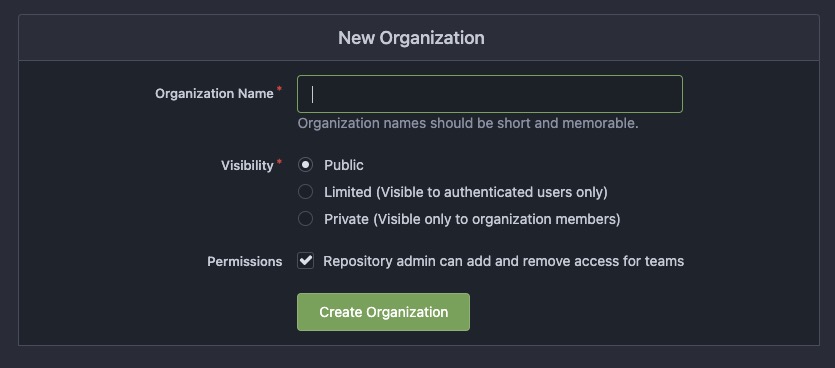 Gitea Organisation screen