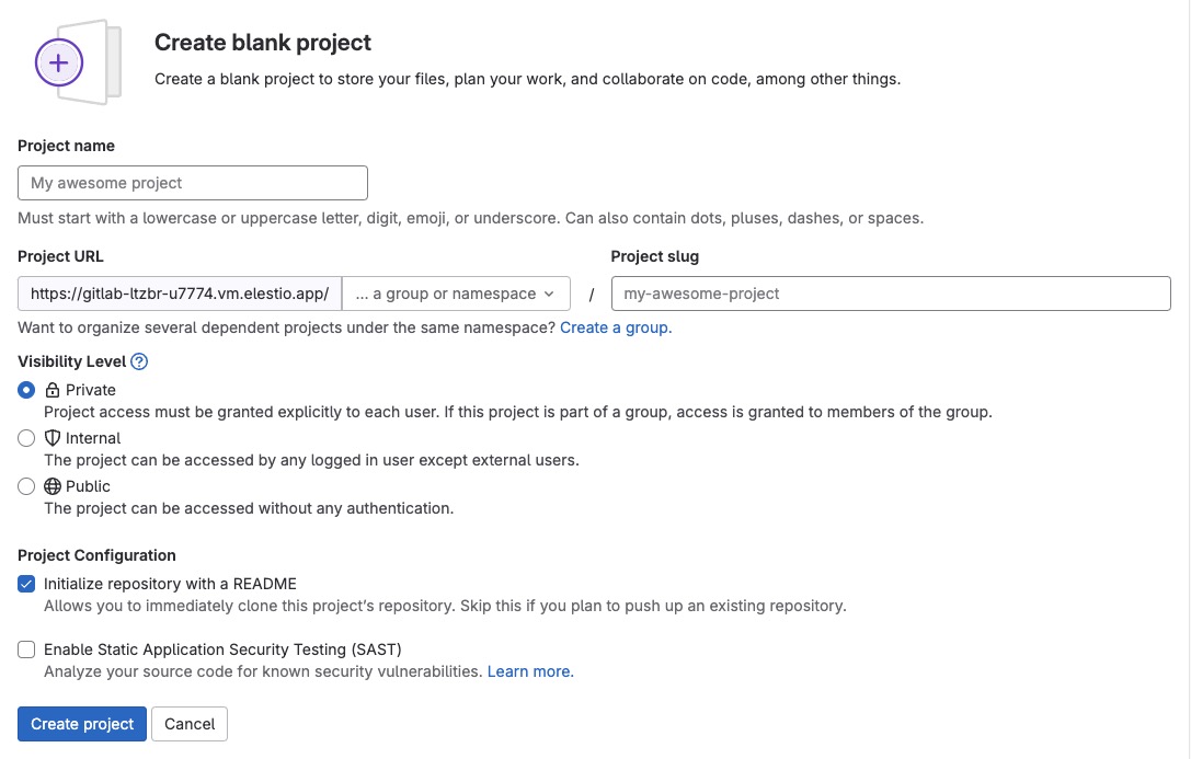 GitLab Blank Project screen