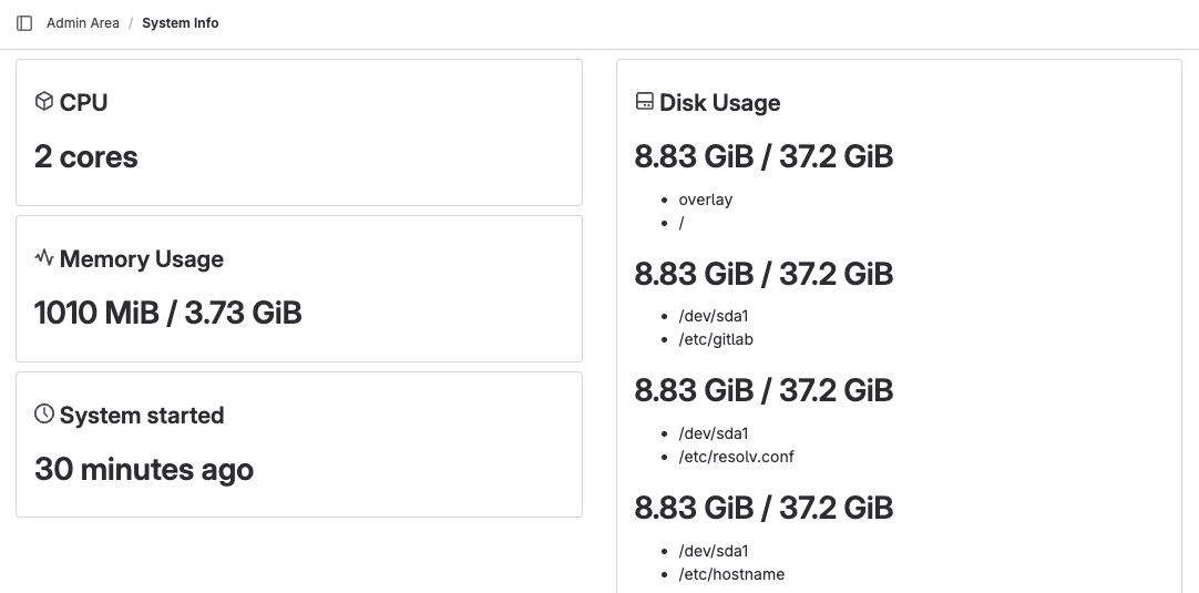 GitLab System Info screen