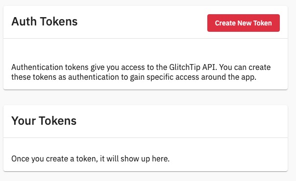 GlitchTip Token screen