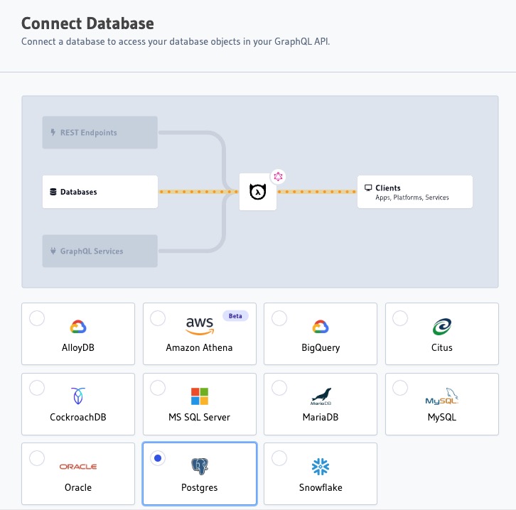 Hasura Database screen