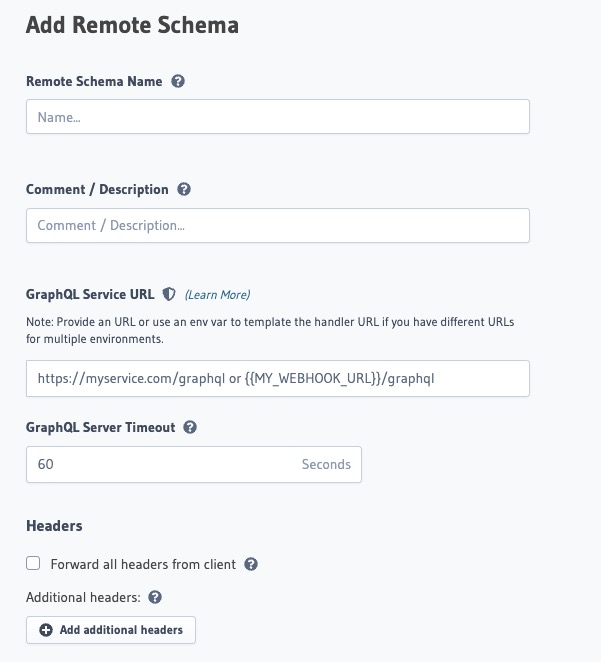 Hasura Connecting Remote Schema screen