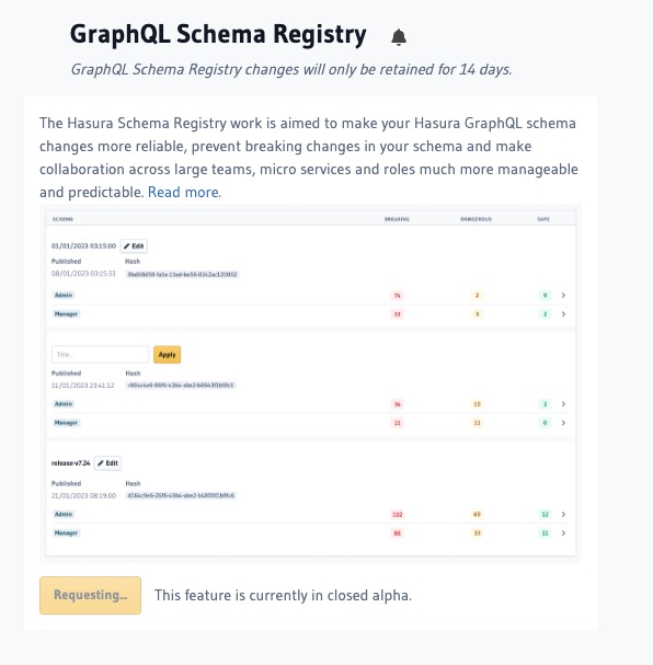 Hasura Schema Registration screen