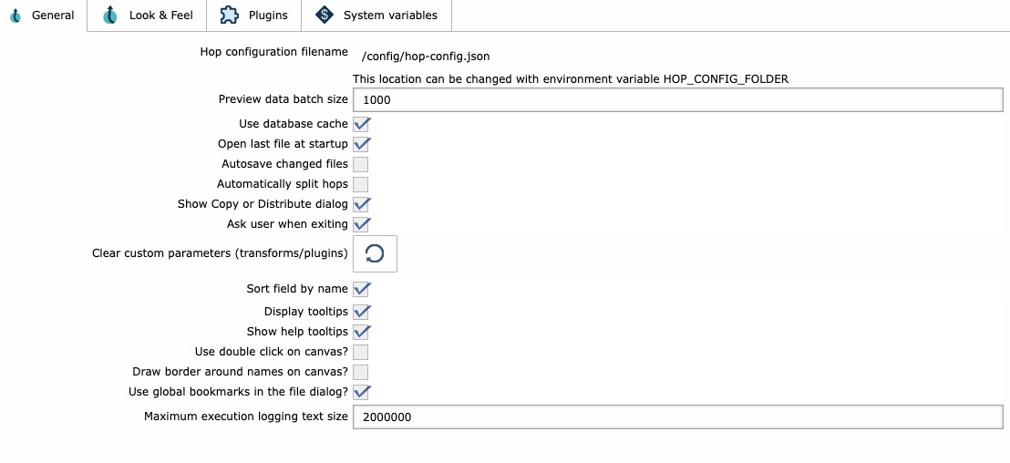 Hop Settings screen