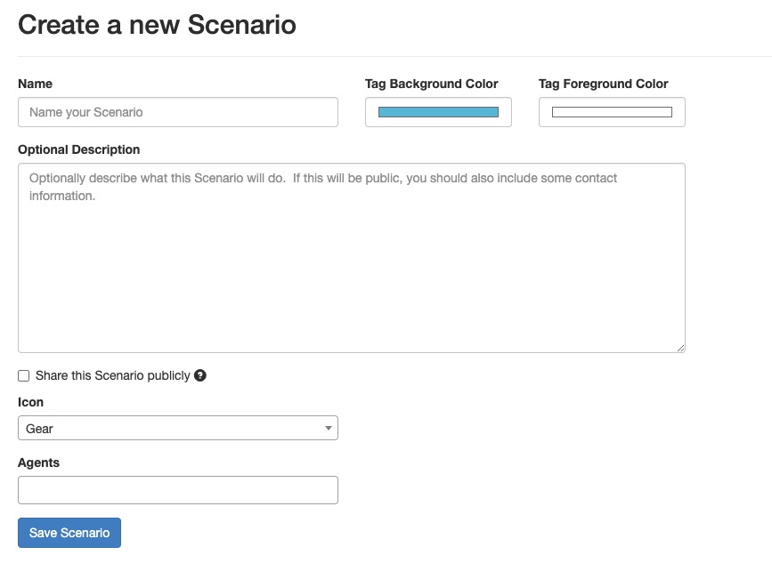 Huginn Creating Scenario screen