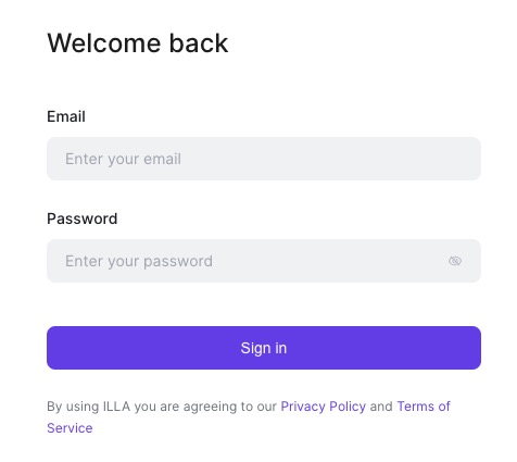 Illa Login screen