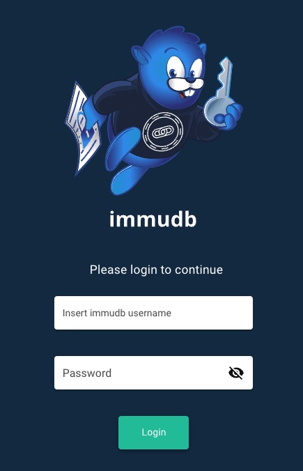 Immudb Login screen