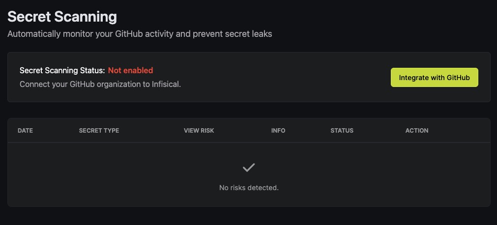 Infisical Secret Scanning screen